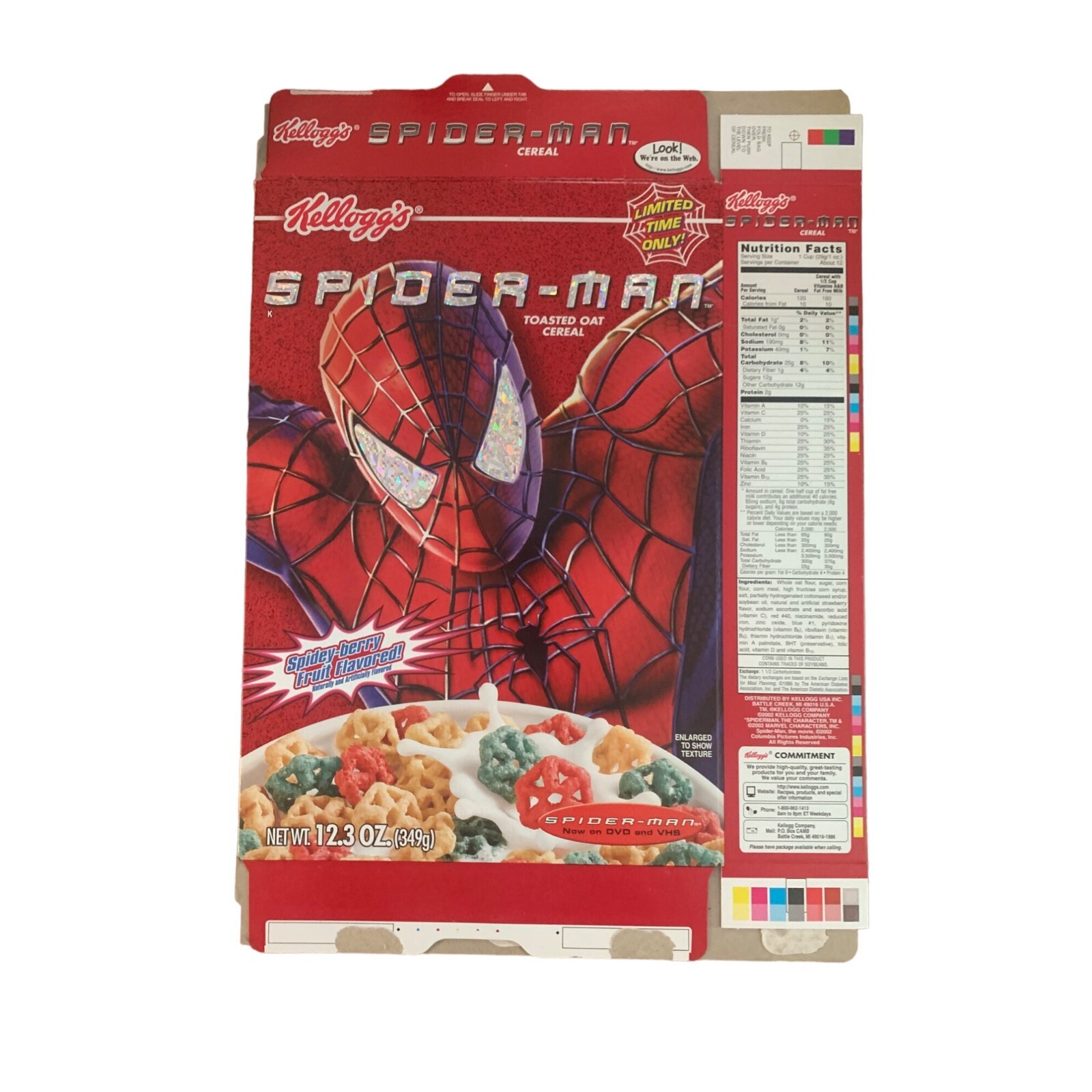 VINTAGE Spider-Man-Spidey-Berry Fruit flavored Limited Edition Flat Empty Cereal VINTAGE Spider-Man-Spidey-Berry Fruit flavored Limited Edition Flat Empty Cereal