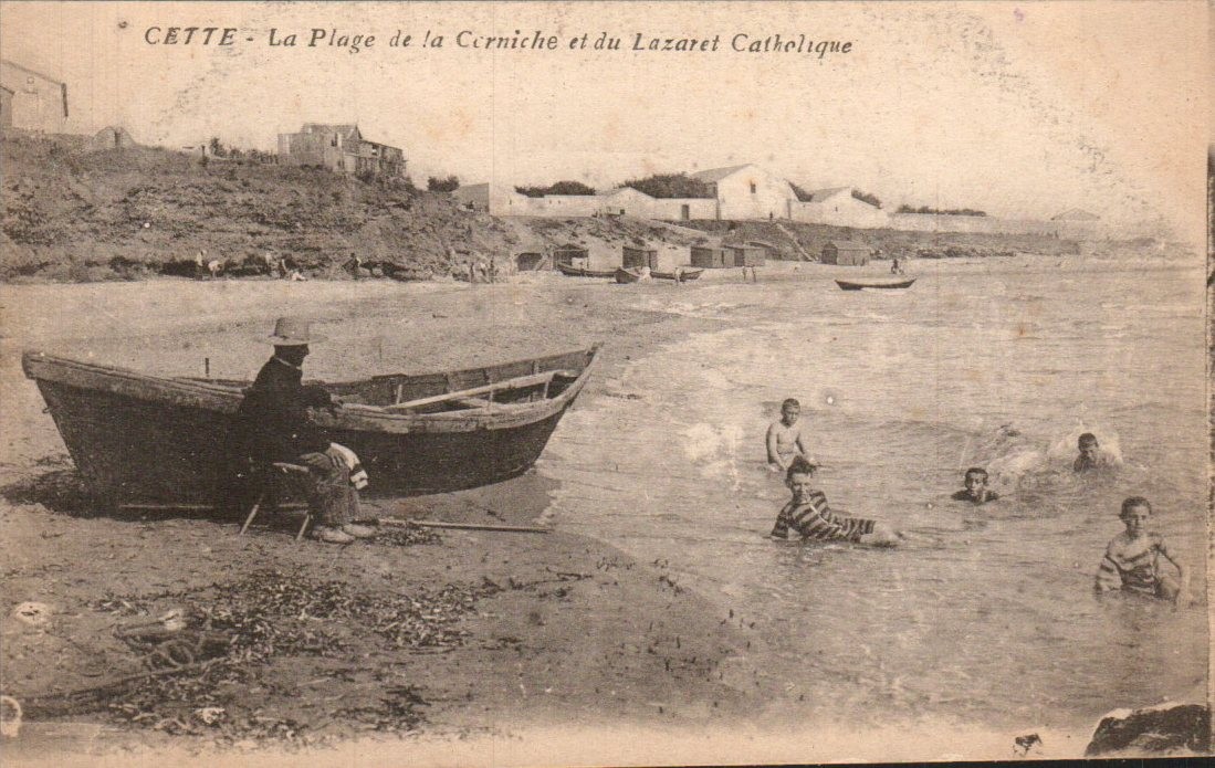 Cette (Sete) - Plage de la Corniche, boys bathing - Antique Postcard - c. 1915
