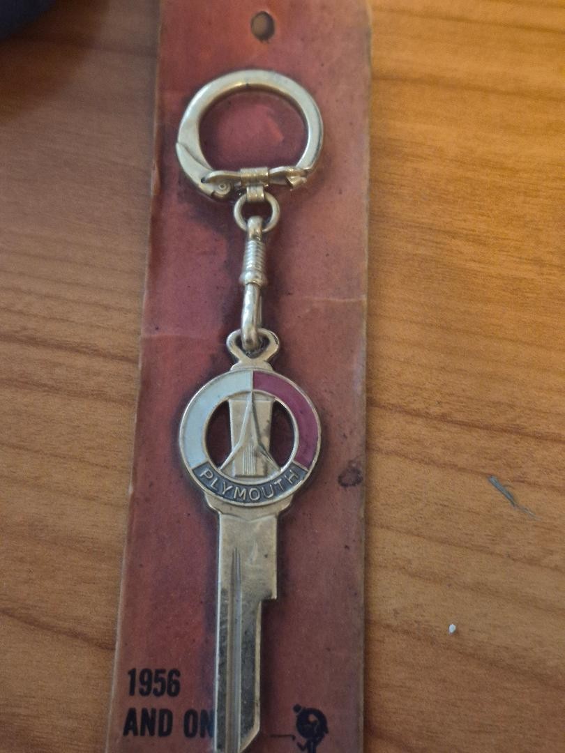 NOS Vintage Plymouth 1956 Emblem Logo Key Keychain Blank Uncut Accessory NOS Vintage Plymouth 1956 Emblem Logo Key Keychain Blank Uncut Accessory