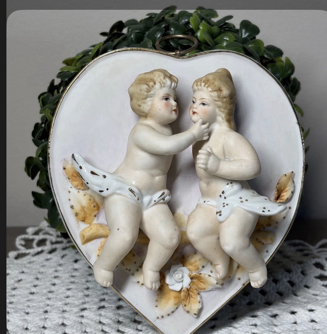 Vintage 1950 French Baroque Cherubs Bisque Porcelain Hanging By Kalk Arnart Vintage 1950 French Baroque Cherubs Bisque Porcelain Hanging By Kalk Arnart