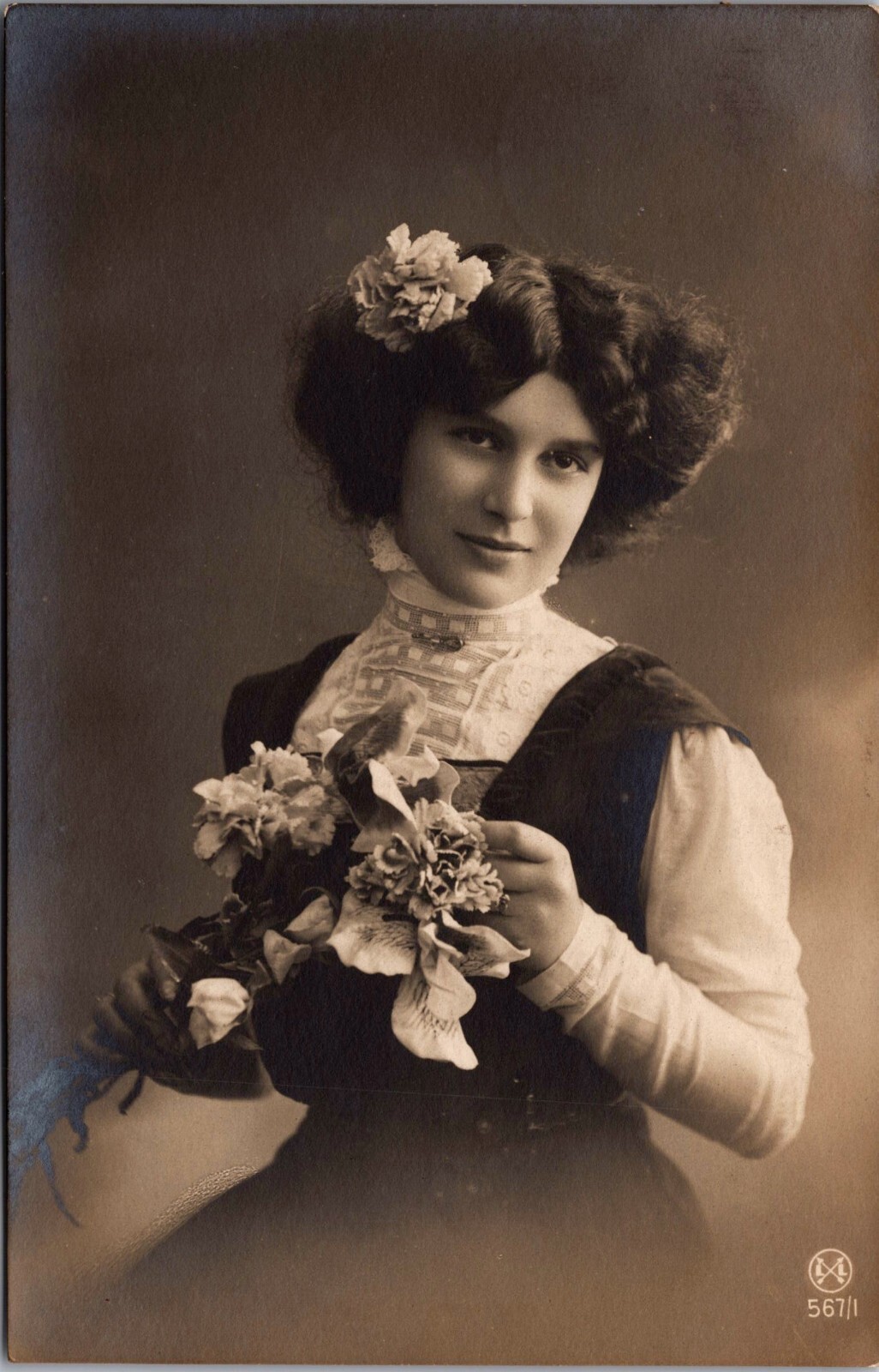 Postcard | Real Photo Lady Holding Flower Bouquet RPPC Postcard | Real Photo Lady Holding Flower Bouquet RPPC