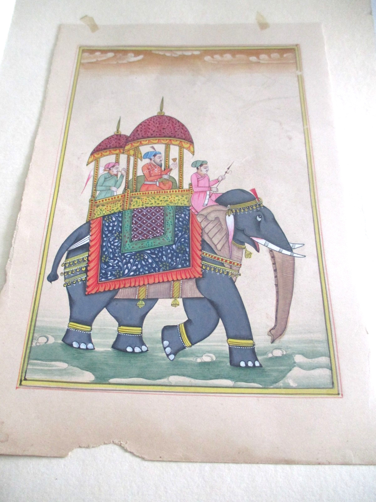 ANTIQUE MINIATURE PAINTING OF KINGS PROCESSION ON ELEPHANT 1900'S