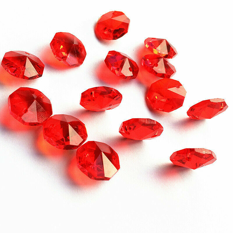 50PC Red Red Octagonal Bead Suncatcher Crystal Glass Prism Chandelier Decor