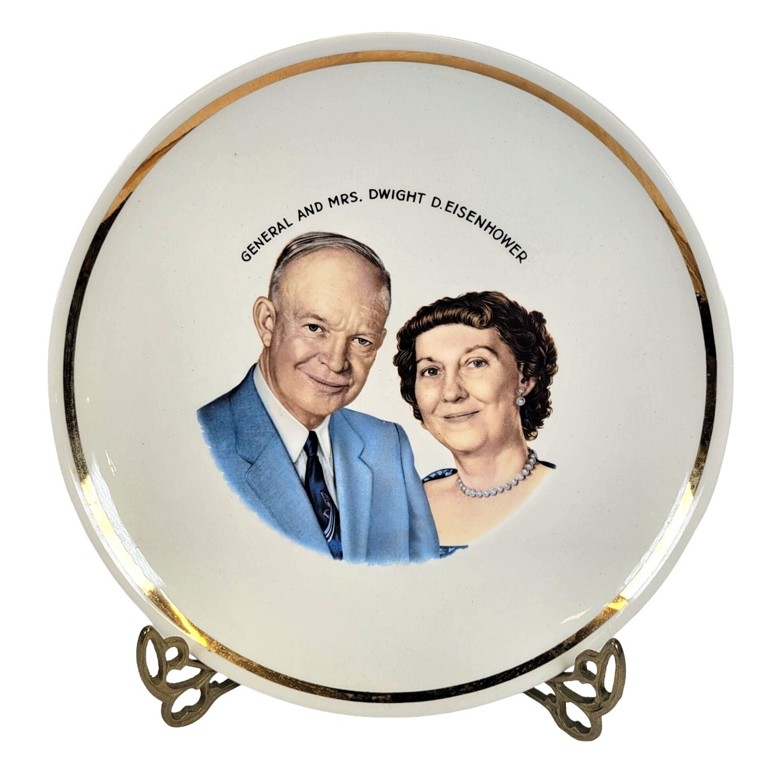 Vtg Plate General & Mrs. Dwight D. Eisenhower Presidential Portrait Gold Trim Vtg Plate General & Mrs. Dwight D. Eisenhower Presidential Portrait Gold Trim