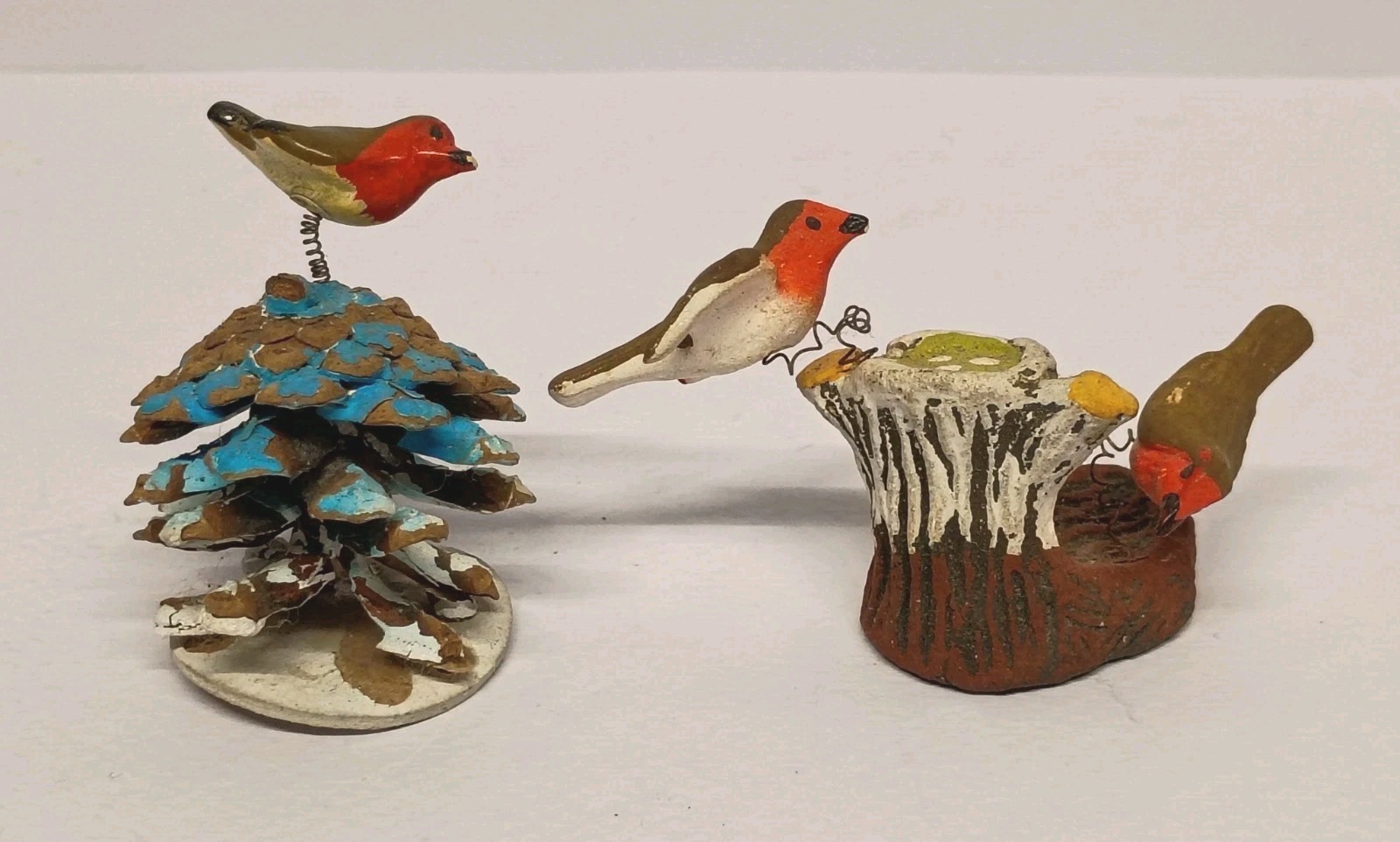 Two Vintage Rare German Paper Mache Trembler Birds Christmas Decor Two Vintage Rare German Paper Mache Trembler Birds Christmas Decor