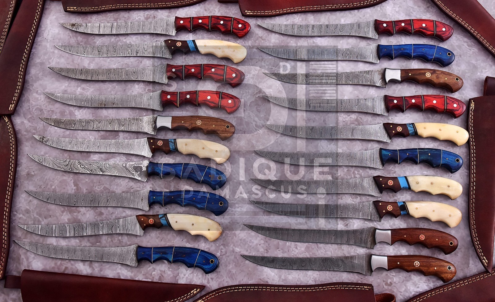 Custom Handmade Lot Of 20 Pcs Fillet Knife With Leather Sheath 13'' Hand Forged Custom Handmade Lot Of 20 Pcs Fillet Knife With Leather Sheath 13'' Hand Forged