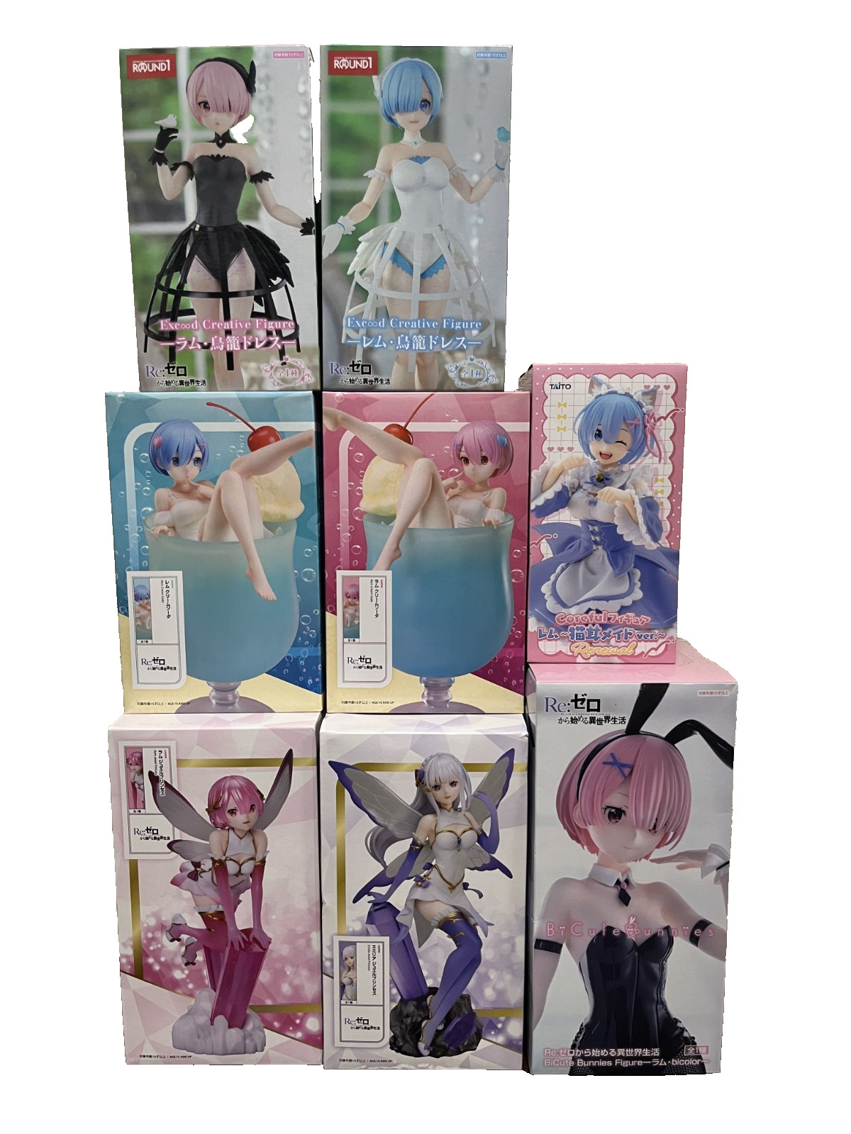 Re:Zero Figure Set of 8 ROUND1 Limited Rem Ram Emilia BiCute Bunnies Bulk Lot Re:Zero Figure Set of 8 ROUND1 Limited Rem Ram Emilia BiCute Bunnies Bulk Lot
