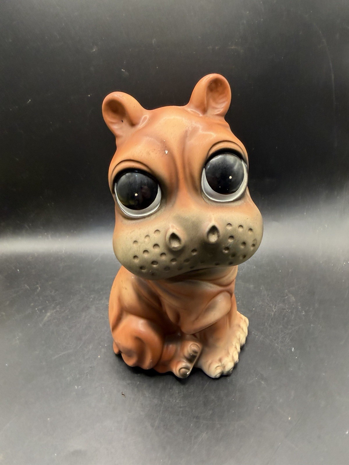 Vintage Rossini Japan Ceramic Big Eye Hippo Figurine MCM Kitsch Brown 5" 