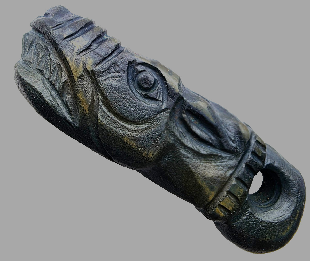 300 BC Ancient Carved Engraved Gemstone Pendant Medallion Amulet Wolf Head