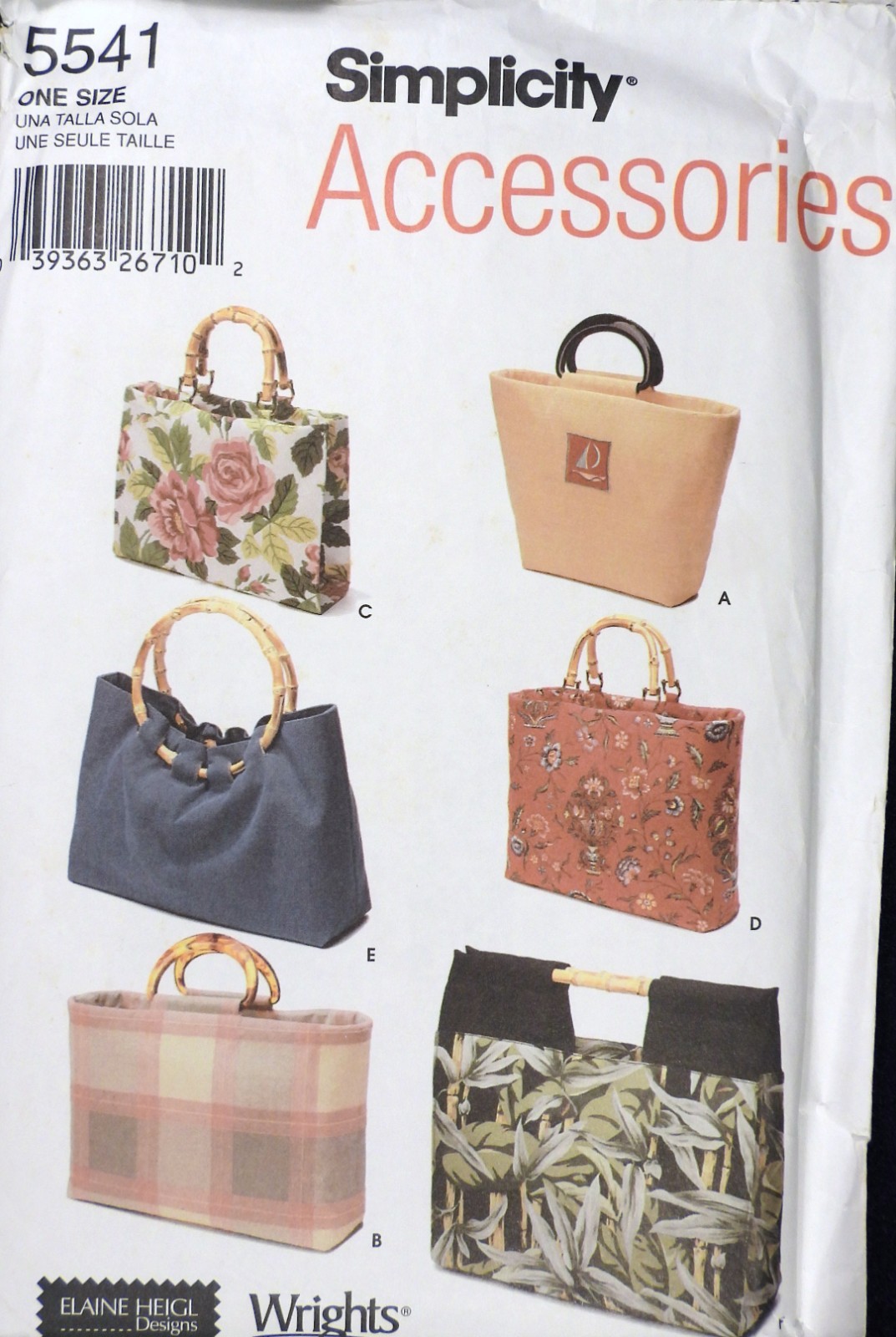 Vtg Elaine Heigl Simplicity 5541 Purse Tote Hand Bag SEWING PATTERN UnCut FF