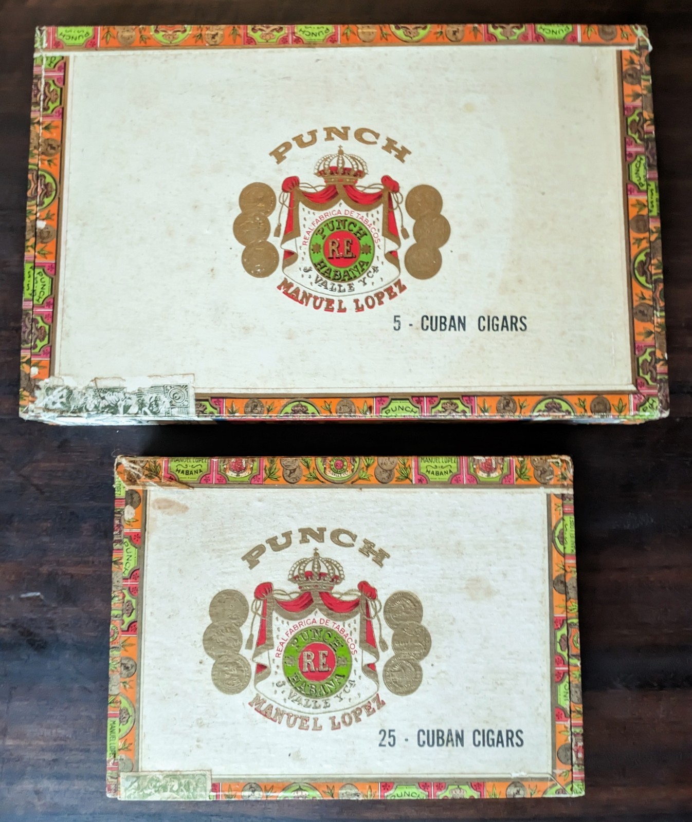Vintage 1972 Punch Manuel Lopez Wooden Storage Boxes Lot 2 Empty Cedar Cases