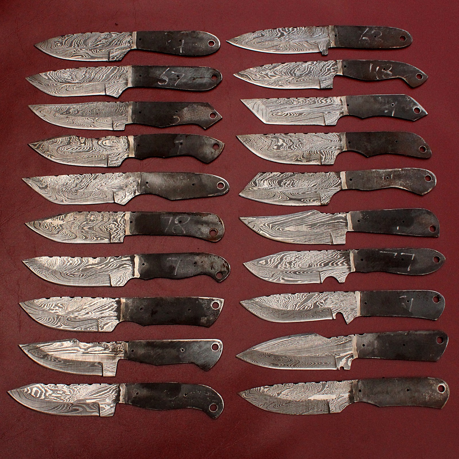8" LOT OF 20 CUSTOM HANDMADE DAMASCUS STEEL BLANK HUNTING FULLTANG SKINNER KNIFE 8" LOT OF 20 CUSTOM HANDMADE DAMASCUS STEEL BLANK HUNTING FULLTANG SKINNER KNIFE