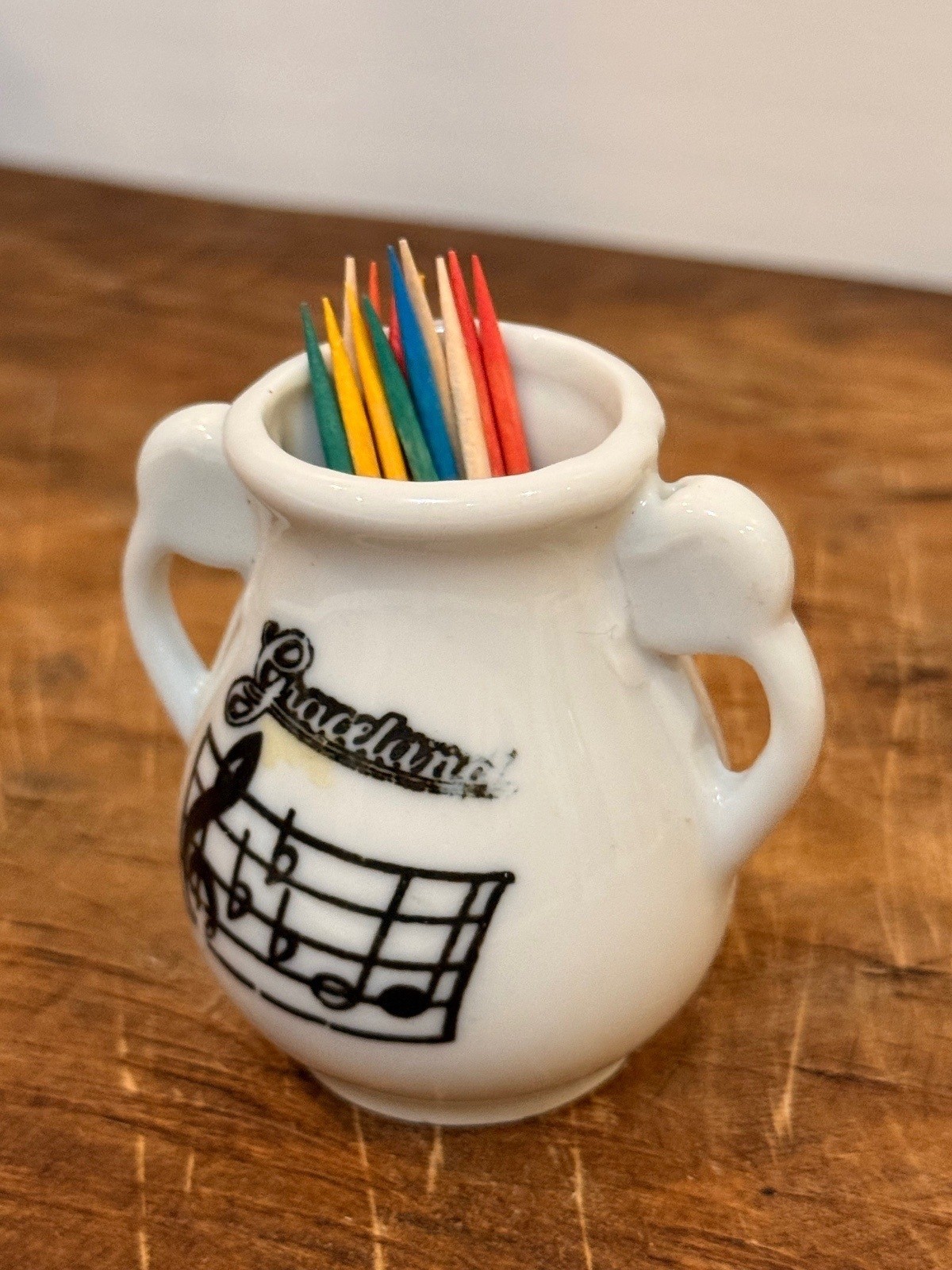 Vintage White Ceramic Graceland Toothpick Holder Vintage White Ceramic Graceland Toothpick Holder