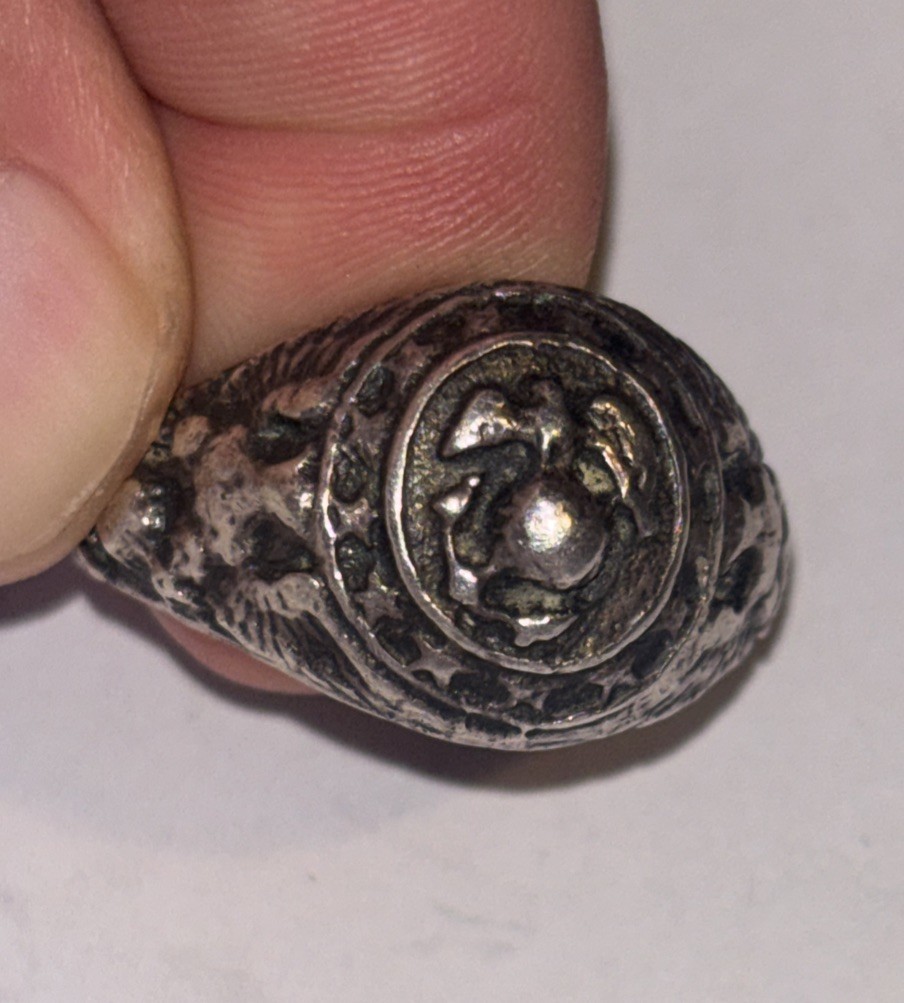 Antique USMC China United States Marine Corps Sterling Silver Ring Extra Rare