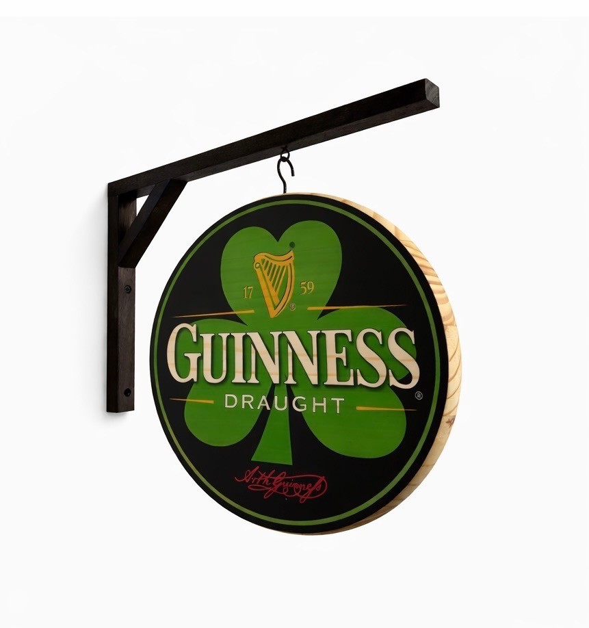 Guinness Draught Hanging Pub Sign Shamrock Round Wooden Bar Sign Irish 12 inch Guinness Draught Hanging Pub Sign Shamrock Round Wooden Bar Sign Irish 12 inch