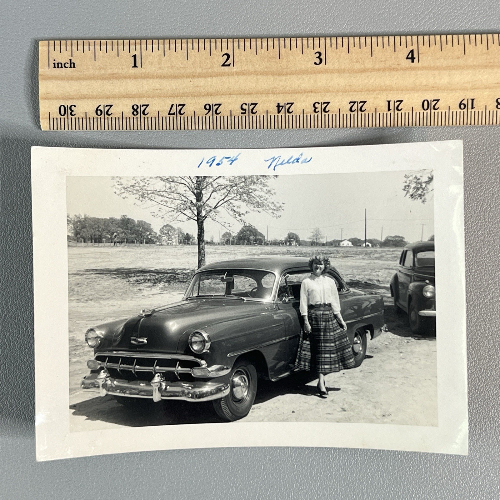 Vtg 1954 Photo Chevrolet Bel Air Sport Coupe Hardtop Car Woman Plaid Skirt Nelda Vtg 1954 Photo Chevrolet Bel Air Sport Coupe Hardtop Car Woman Plaid Skirt Nelda