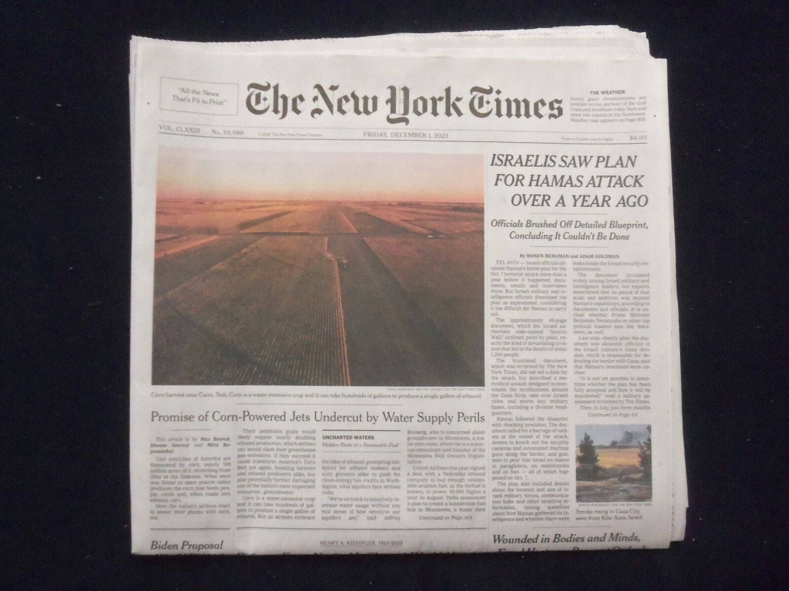 2023 DECEMBER 1 NEW YORK TIMES - ISRAELIS SAW PLAN FOR HAMAS ATTACK A YEAR AGO