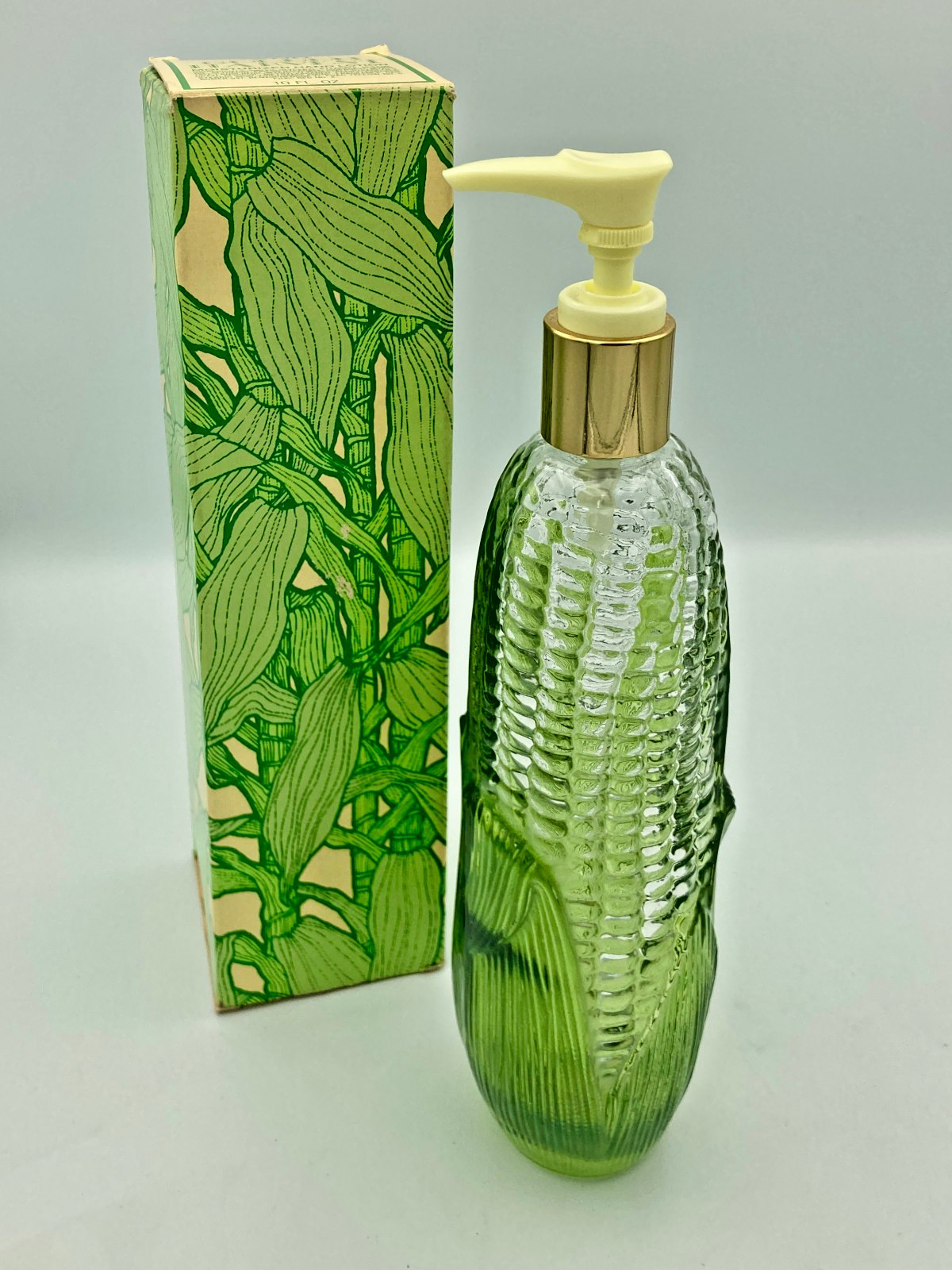 Vintage (1970s) AVON Golden Harvest Corn Cob Glass Lotion Dispenser With Box Vintage (1970s) AVON Golden Harvest Corn Cob Glass Lotion Dispenser With Box