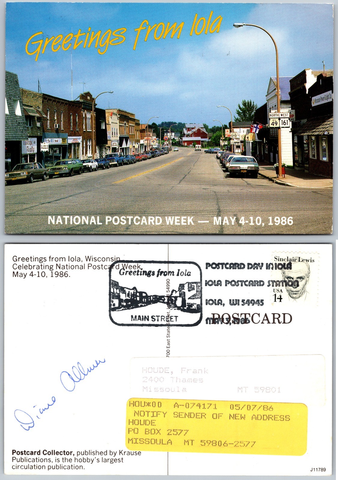 Continental Iola Main Street Postcard Continental Iola Main Street Postcard