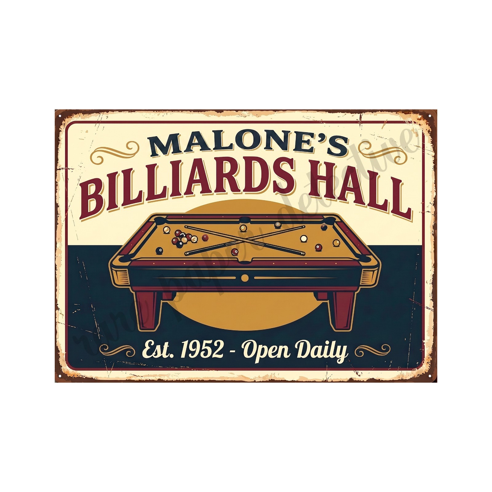 Vintage Advertising Sign Print Billiard Hall, Pool Retro 1950s, 5" x 7" Accent Vintage Advertising Sign Print Billiard Hall, Pool Retro 1950s, 5" x 7" Accent