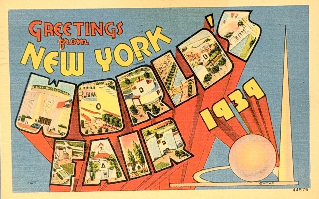 Greetings From New York World's Fair 1939 Postcard (NYWF Postmark) Linen Greetings From New York World's Fair 1939 Postcard (NYWF Postmark) Linen