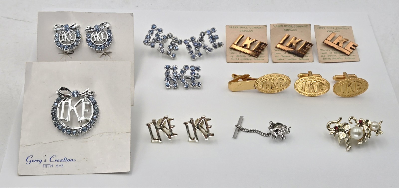 Vtg 1952 1956 Ike Eisenhower Campaign Jewelry Pin Cufflinks Green Duck Lot NOS Vtg 1952 1956 Ike Eisenhower Campaign Jewelry Pin Cufflinks Green Duck Lot NOS