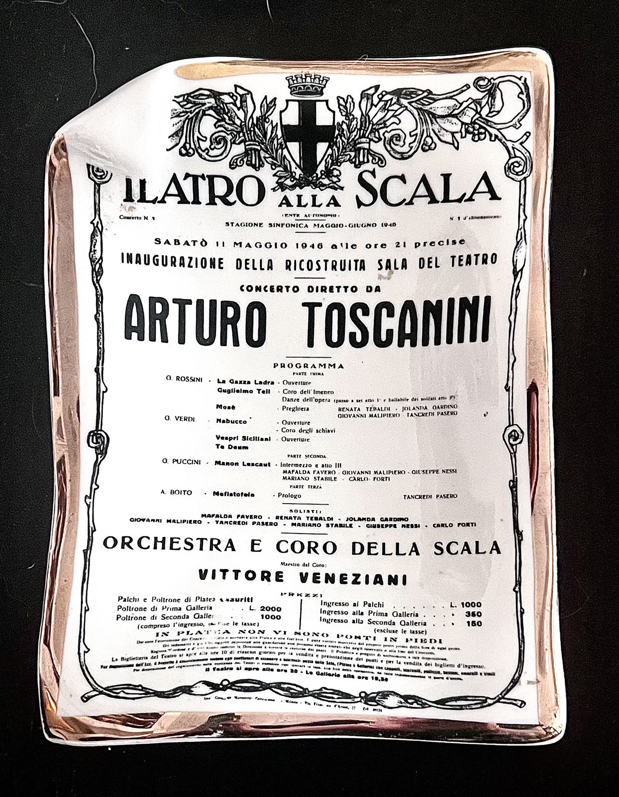 Vintage Fornasetti Milano Teatro alla Scala "Toscanini 1946" Tray Vintage Fornasetti Milano Teatro alla Scala "Toscanini 1946" Tray