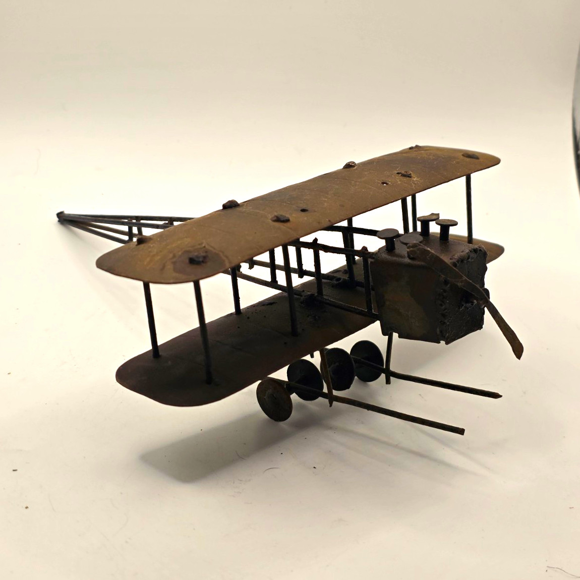 Antique Early 1900s WWI Wright Flyer Style Wrought Iron & Copper Biplane Model Antique Early 1900s WWI Wright Flyer Style Wrought Iron & Copper Biplane Model