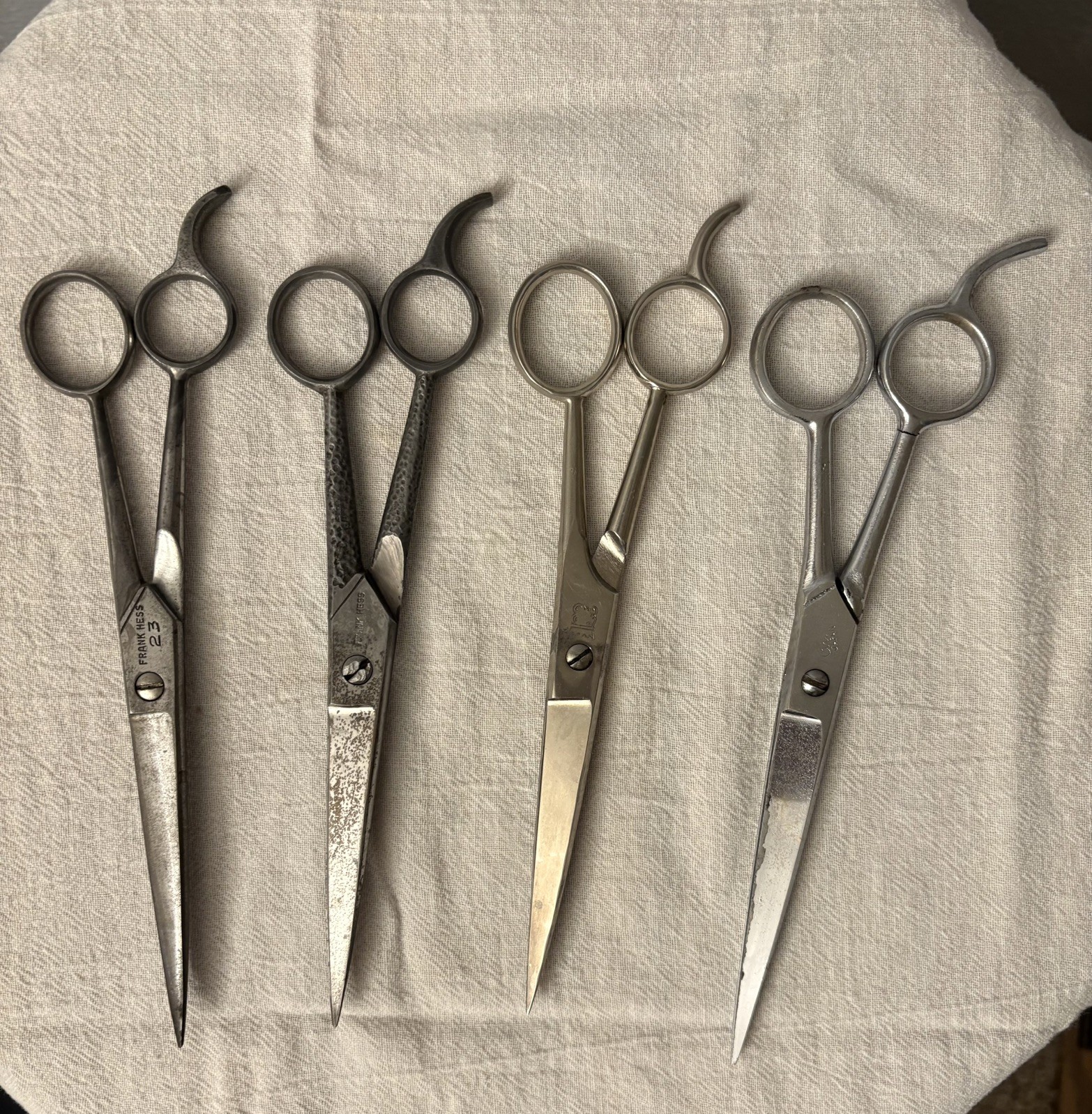 Vintage Barber Shears Lot of 4 Frank Hess Solingen Germany Nippes Japan Scissors