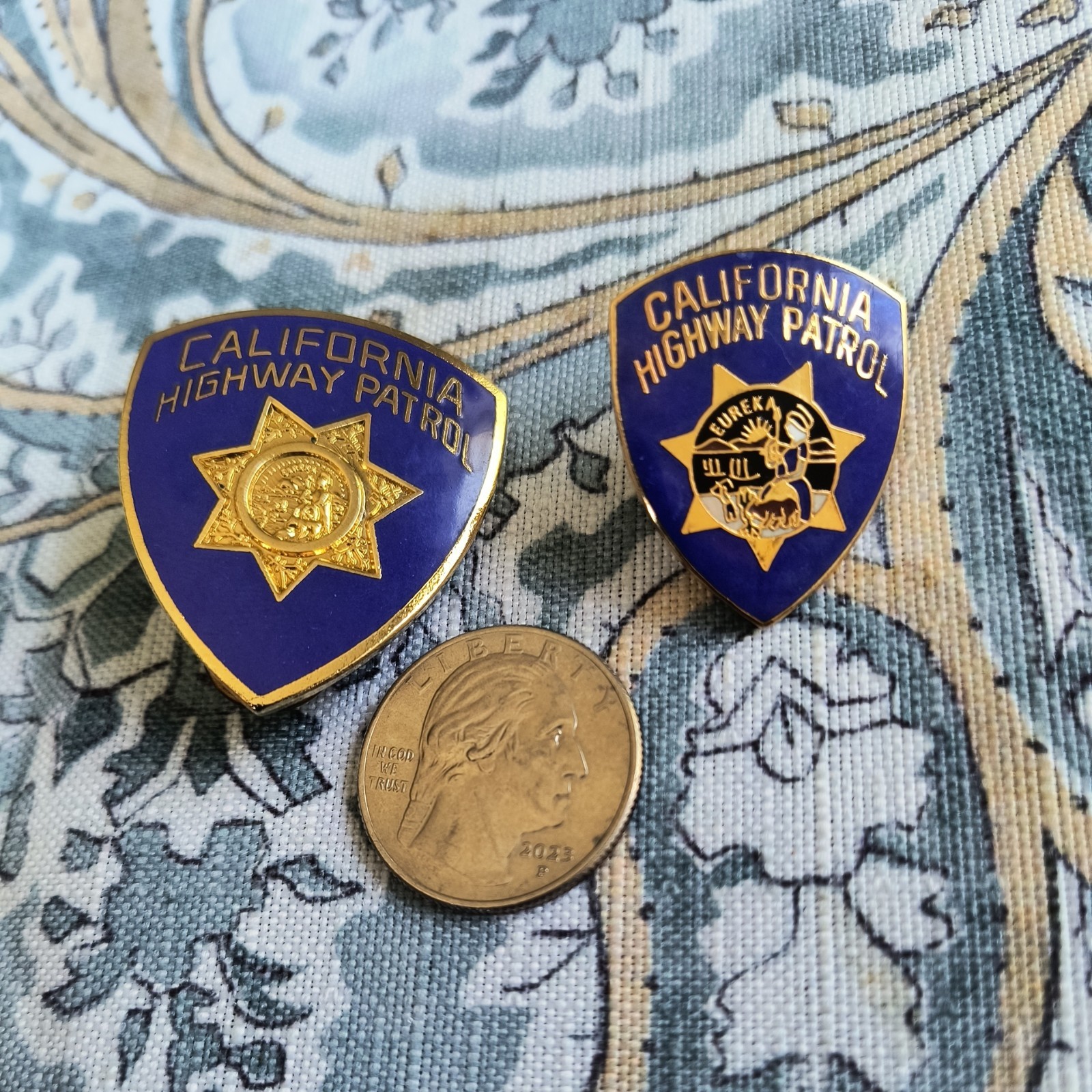Vintage set of 2 California Highway Patrol Pin Goldtone Metal and Blue Enamel Vintage set of 2 California Highway Patrol Pin Goldtone Metal and Blue Enamel