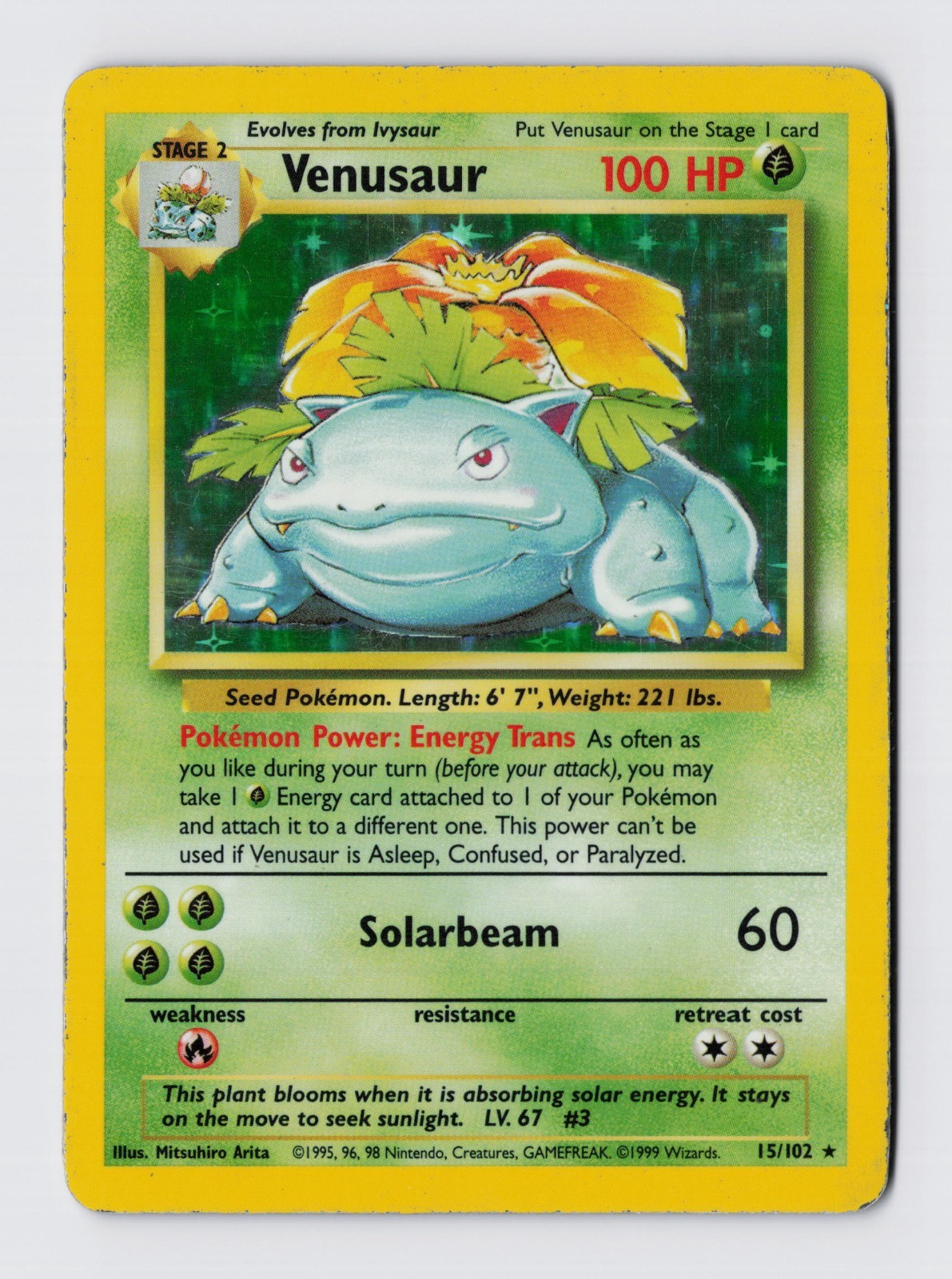 Pokémon TCG Base Set (Unlimited) Venusaur 15/102 Holo Rare LP Pokémon TCG Base Set (Unlimited) Venusaur 15/102 Holo Rare LP