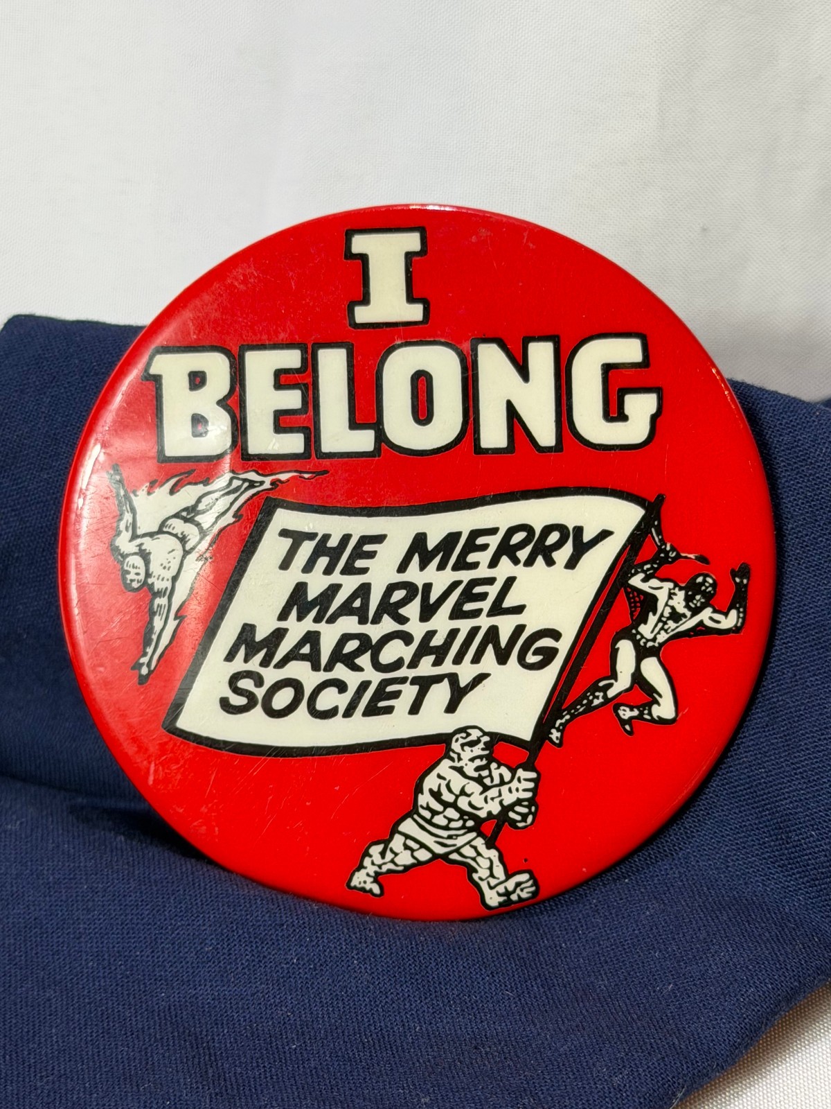 VTG 1964 The Merry Marvel Marching Society Button Pin MMMS 3" Diameter I BELONG VTG 1964 The Merry Marvel Marching Society Button Pin MMMS 3" Diameter I BELONG