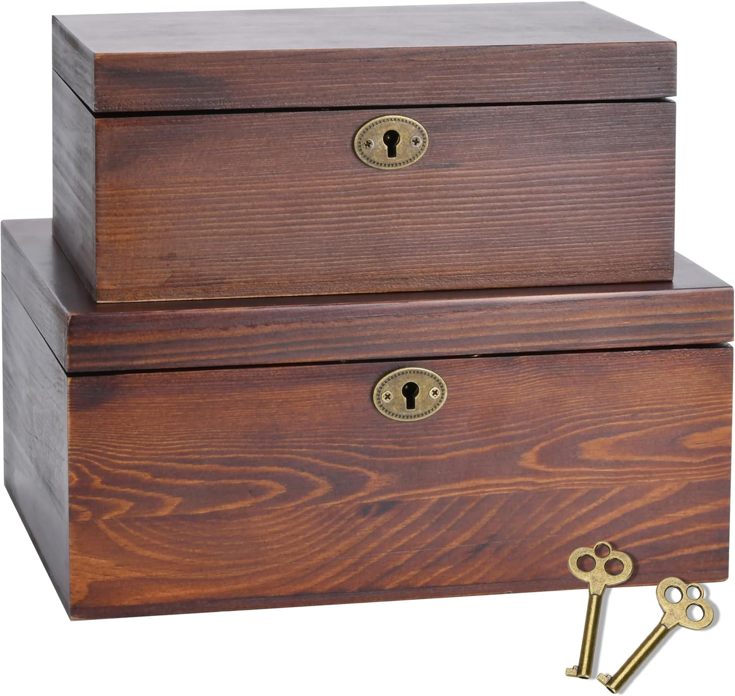 Wooden Box with Hinged Lid - 2 Pack - Vintage Decorative & Lockable Chest - for Wooden Box with Hinged Lid - 2 Pack - Vintage Decorative & Lockable Chest - for
