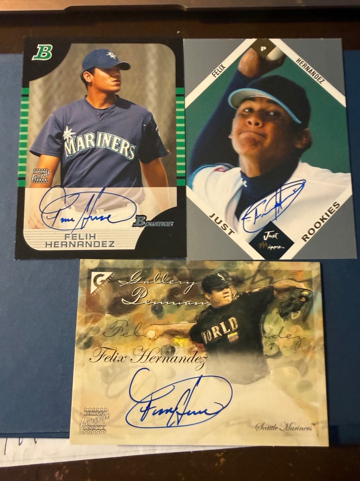 Felix Hernandez Rookie Autos (3) #150 Bowman, Topps Gallary, Just Rookies /375