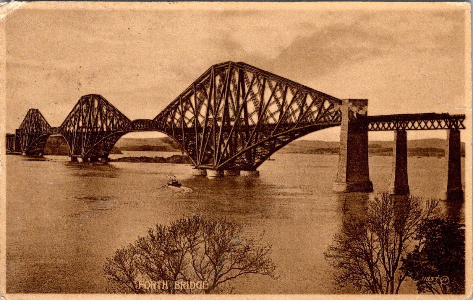 Forth Bridge Scotland Steel Railway Bridge Printed Postcard Posted 1915 Forth Bridge Scotland Steel Railway Bridge Printed Postcard Posted 1915