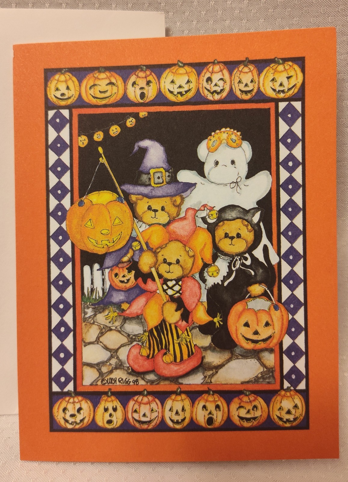 Unused Vintage 1998 Lucy Rigg Teddy Bears Halloween Greeting Card*Excellent 