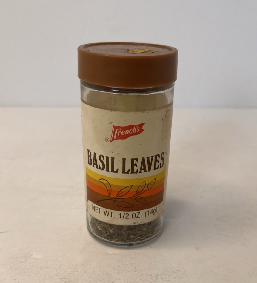 Vintage Jar of French's Basil Leaves - Plastic Container - Contains Contents Vintage Jar of French's Basil Leaves - Plastic Container - Contains Contents