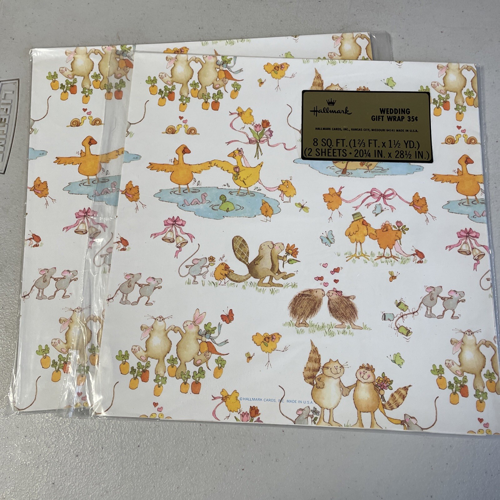 Vintage Bridal Wedding Gift Wrap Wrapping Paper Animal Couples 2 Packages
