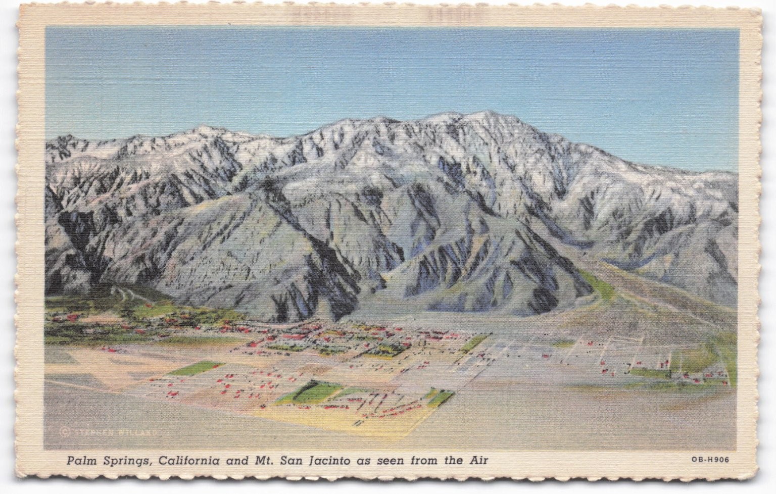 Vintage Palm Springs California Mt San Jacinto Aerial View Linen Postcard Posted Vintage Palm Springs California Mt San Jacinto Aerial View Linen Postcard Posted
