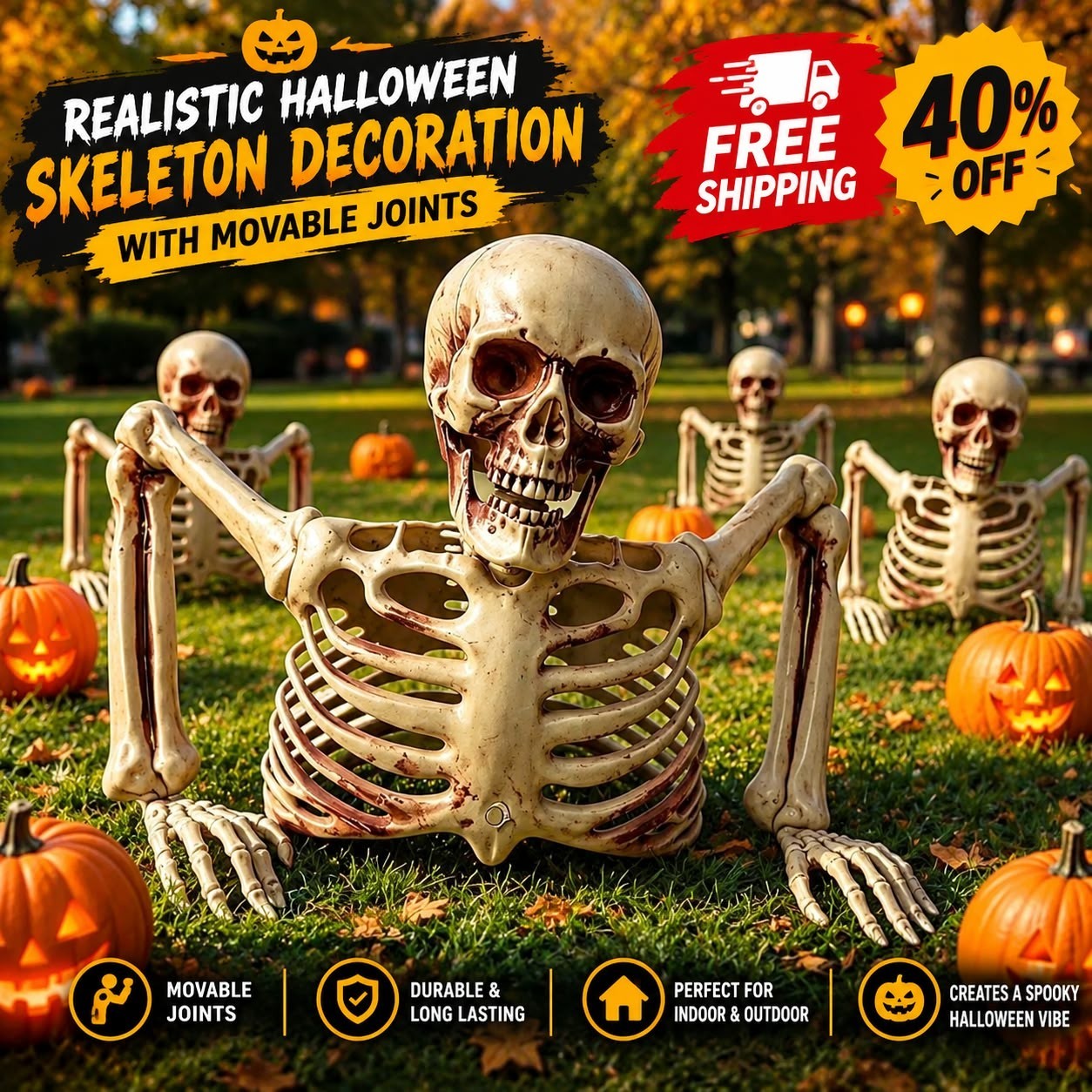 Realistic Halloween Skeleton Decoration with Movable Joints, Outdoor Yard Party Realistic Halloween Skeleton Decoration with Movable Joints, Outdoor Yard Party