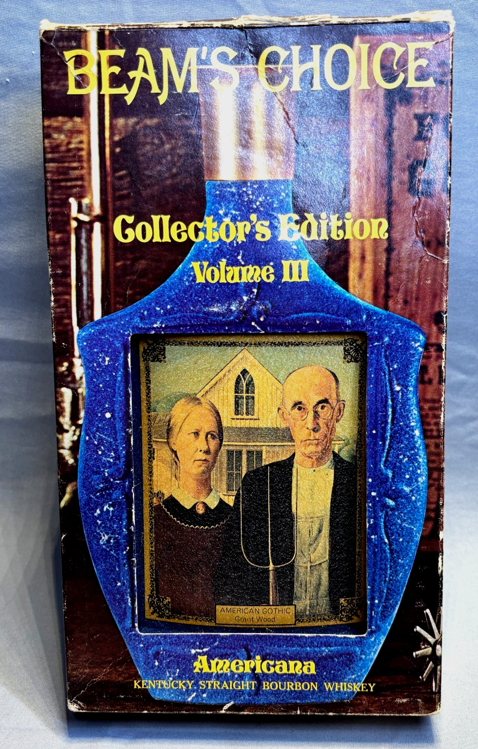 Jim Beam Collector Bottle Decanter AMERICANA GOTHIC -Blue Velvet 1968 with Box Jim Beam Collector Bottle Decanter AMERICANA GOTHIC -Blue Velvet 1968 with Box