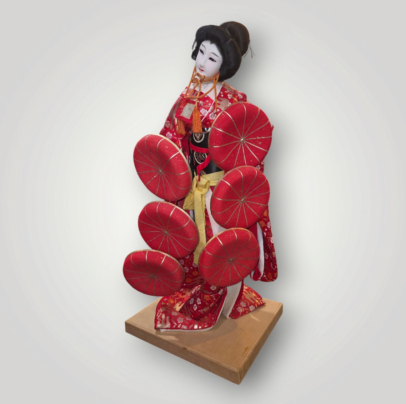 Vintage Japanese Geisha Doll Red Kimono 23" Tall Traditional Decor Wood Base Vintage Japanese Geisha Doll Red Kimono 23" Tall Traditional Decor Wood Base
