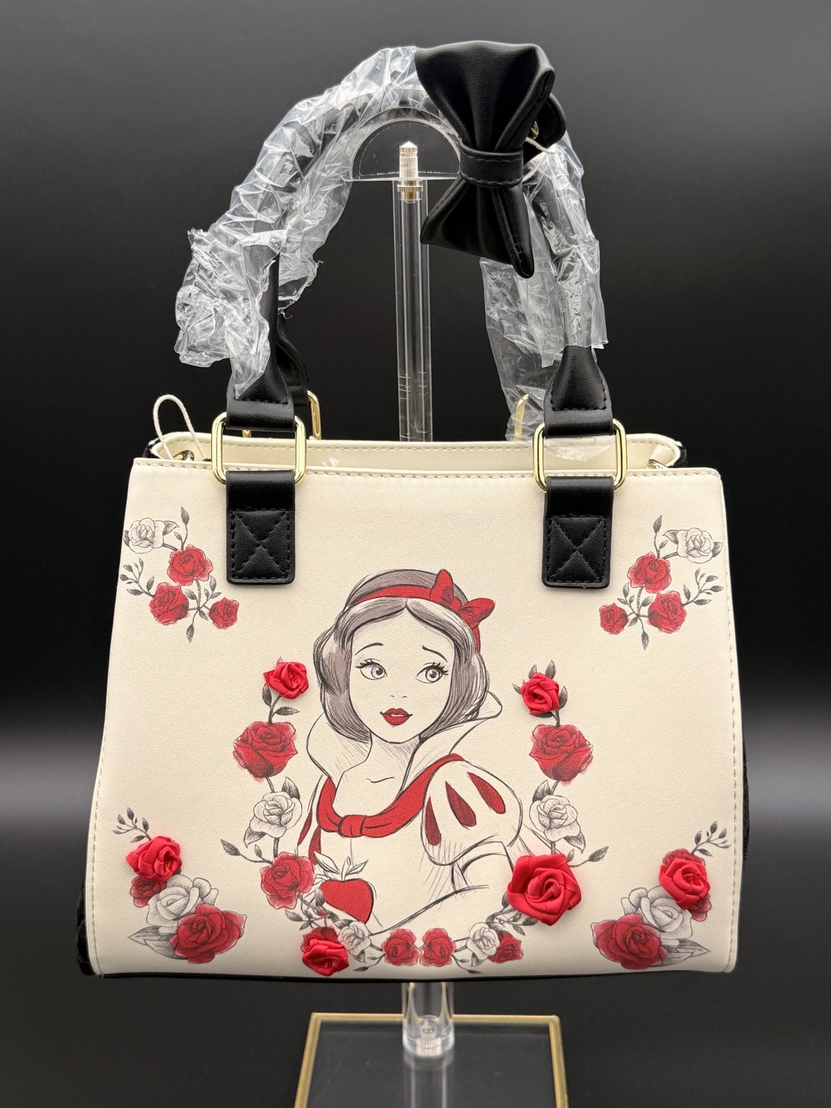 NWT Loungefly Disney Snow White 3D Fabric Roses Top Handle Crossbody Tote Bag NWT Loungefly Disney Snow White 3D Fabric Roses Top Handle Crossbody Tote Bag