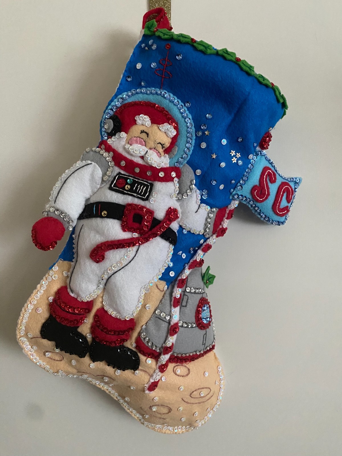 Bucilla 18" CHRISTMAS TO THE MOON Felt Christmas Finished Stocking