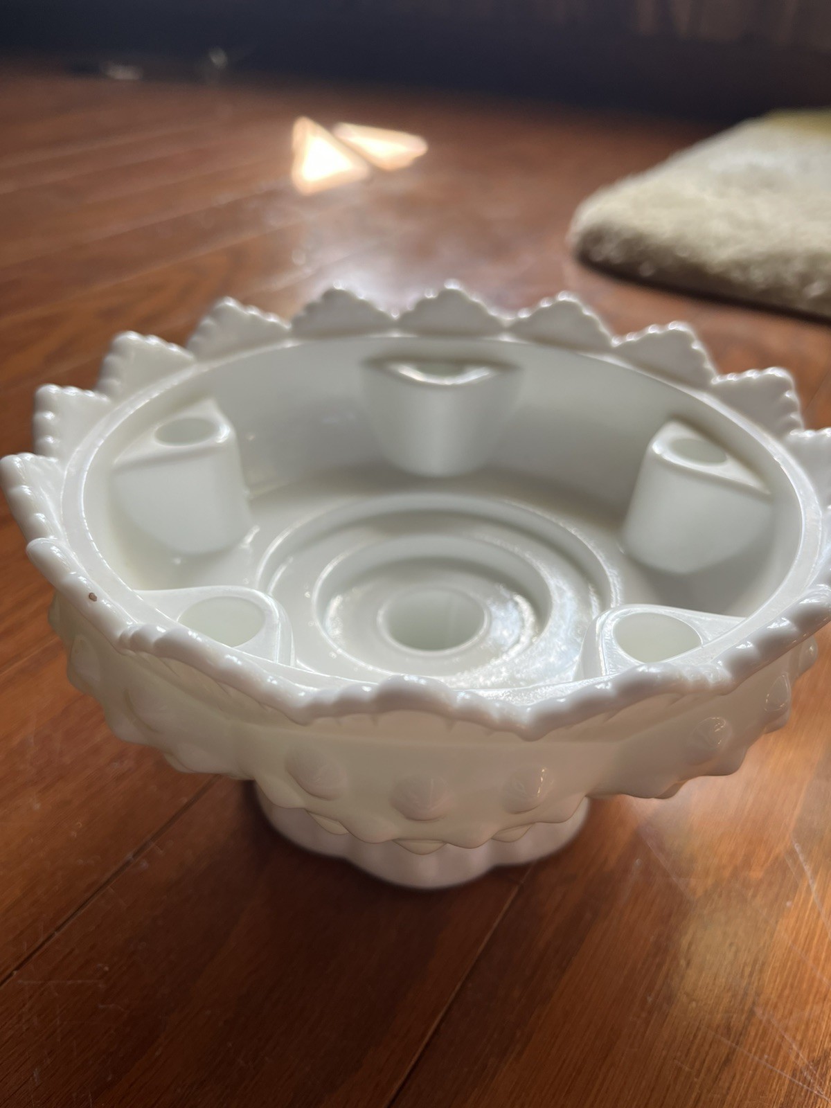 Fenton White Milk Glass Hobnail Footed 6 Candle Bowl Centerpiece Vintage