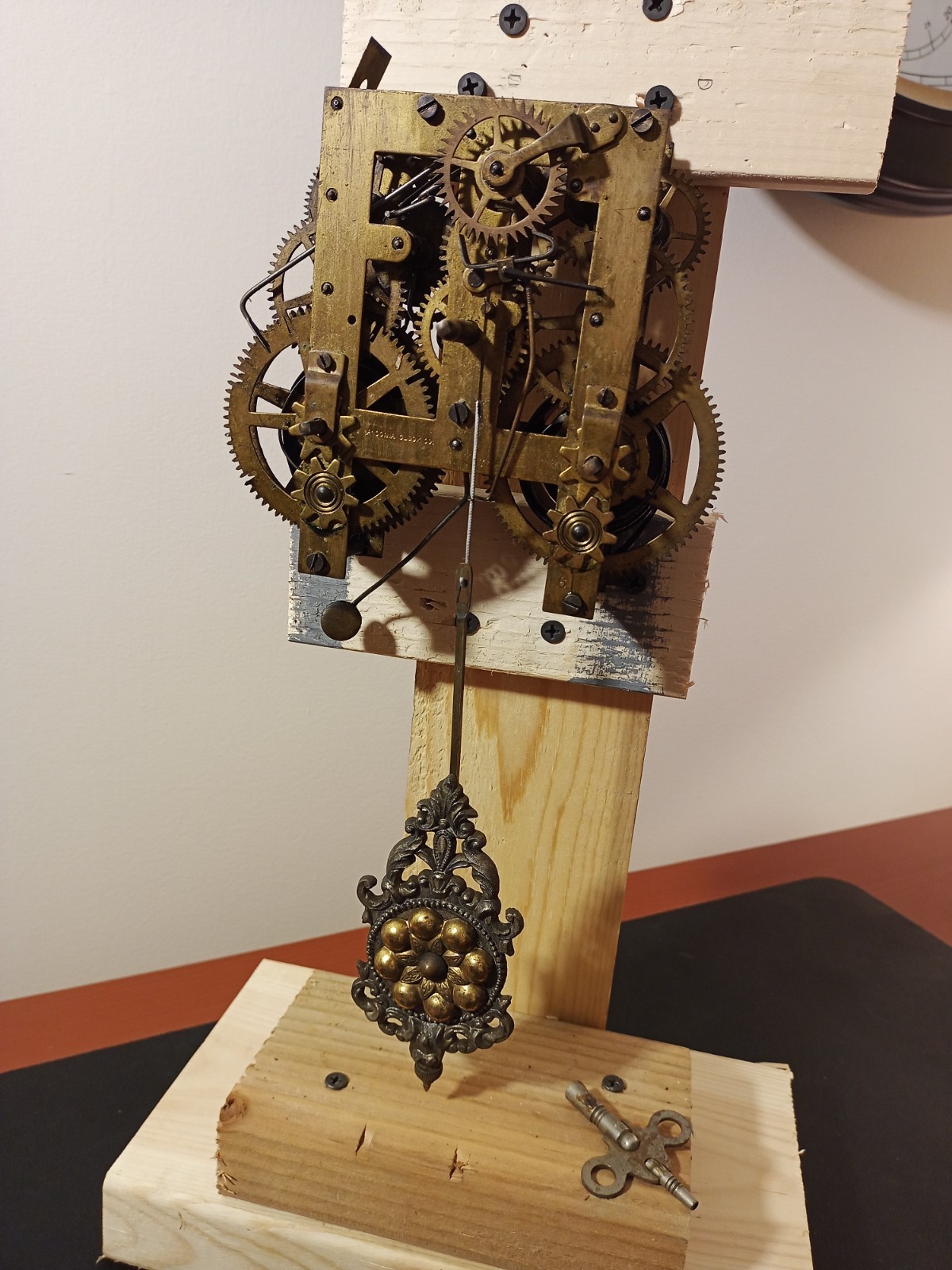Vintage Ansonia Clock Movement + Pendulum + Key. Needs Repair Vintage Ansonia Clock Movement + Pendulum + Key. Needs Repair