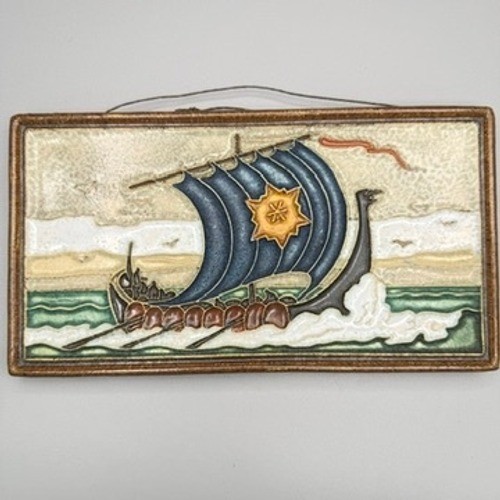 VTG Delft Cloisonné Viking Ship Tile De Porceleyne Fles Art Deco Signed READ VTG Delft Cloisonné Viking Ship Tile De Porceleyne Fles Art Deco Signed READ