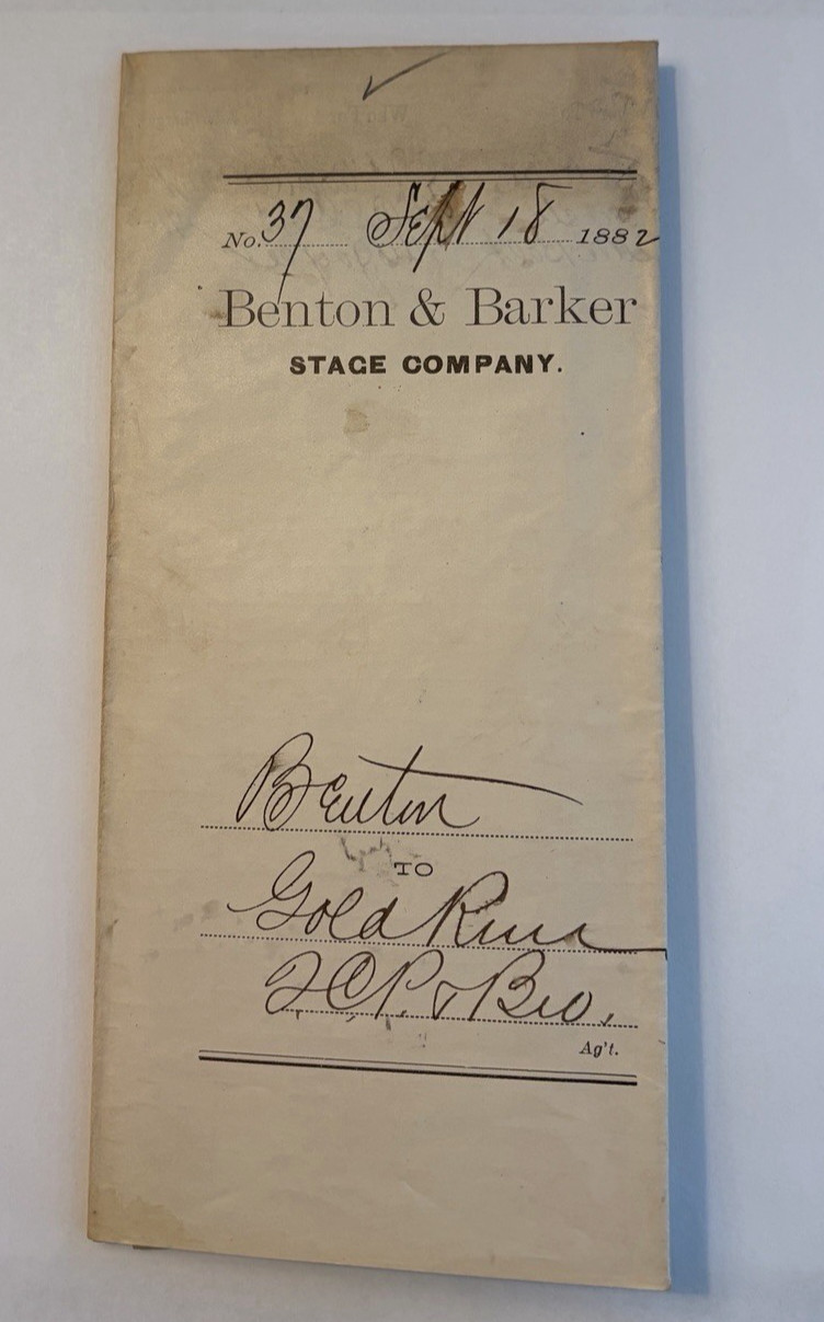 JA72 Rare 1882 Gold Run to "You Bet" Benton & Barker Stage Co. Bill of Lading