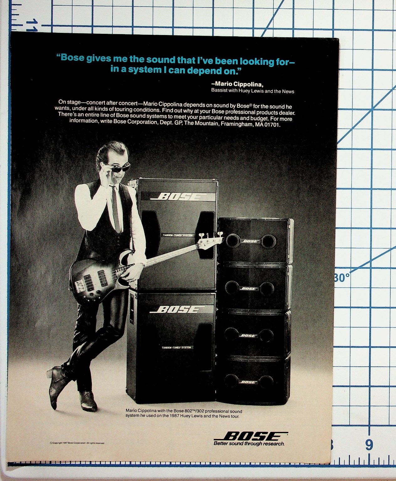 1987 Bose Ad Mario Cipollina Huey Lewis Bassist Professional Sound System