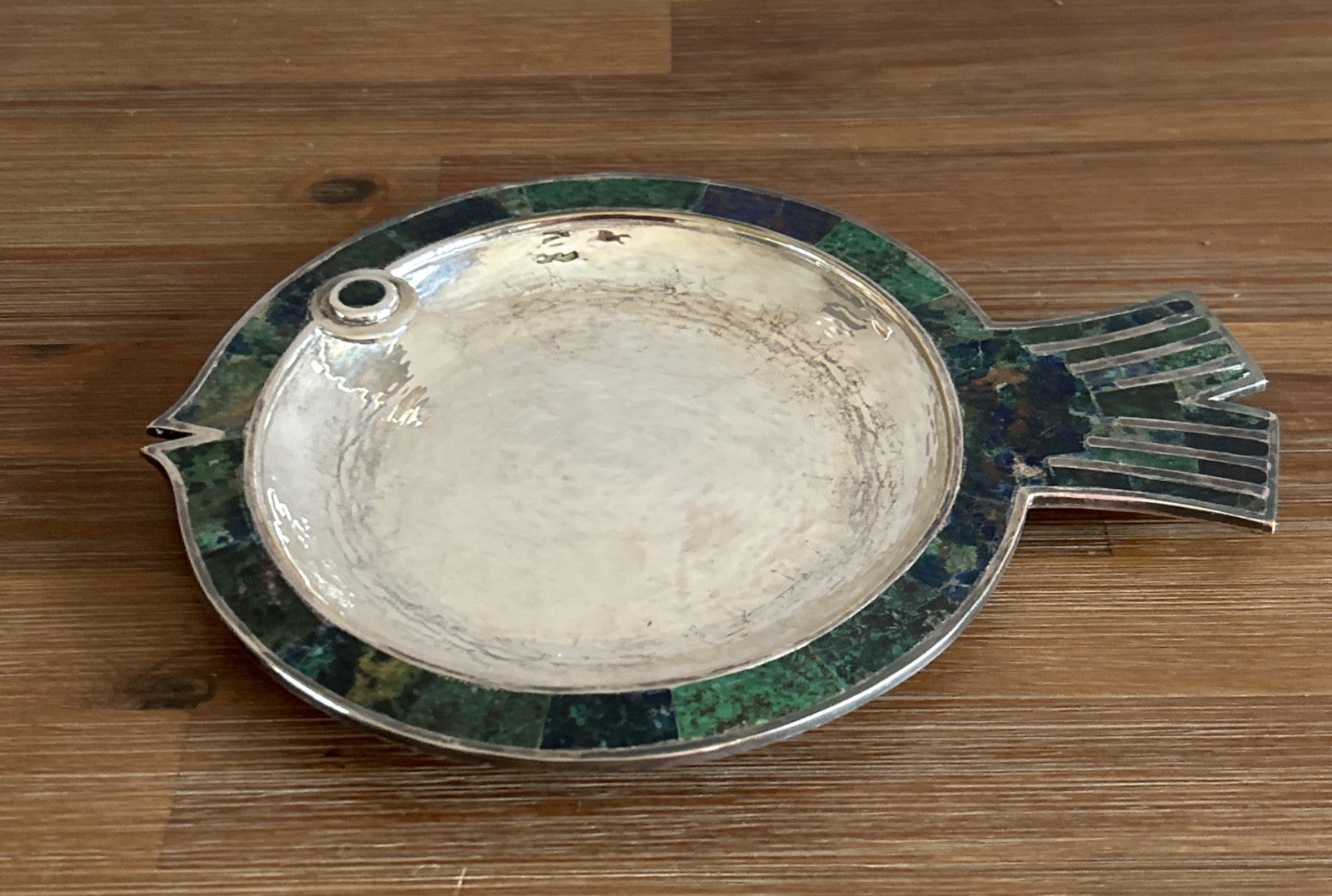Los Castillo Mexico Plateado Fish Dish Inlaid Lapis Turquoise Malachite MCM Los Castillo Mexico Plateado Fish Dish Inlaid Lapis Turquoise Malachite MCM